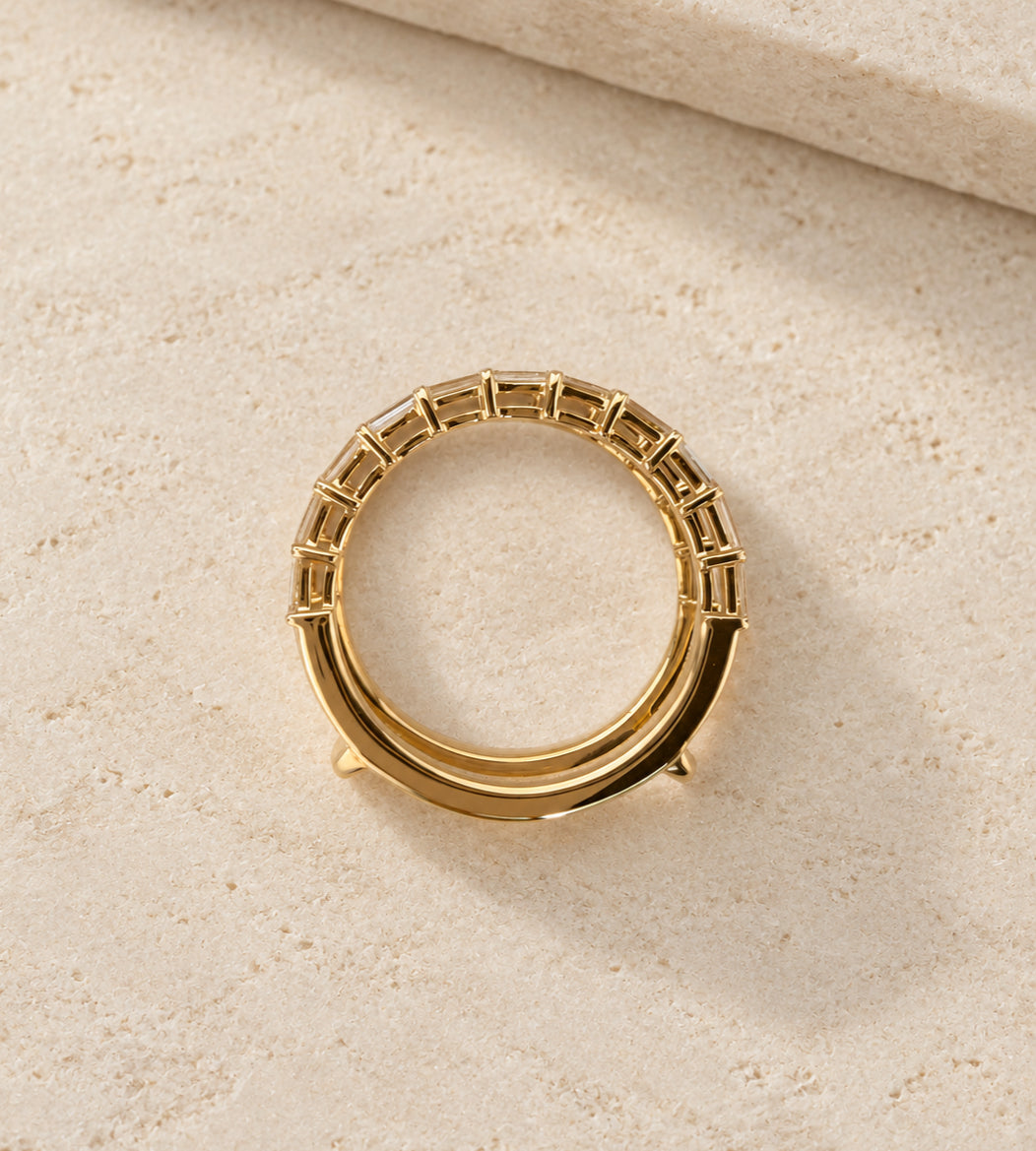 HALO Baguette in 14k yellow gold, side profile showing the open-bottom design
