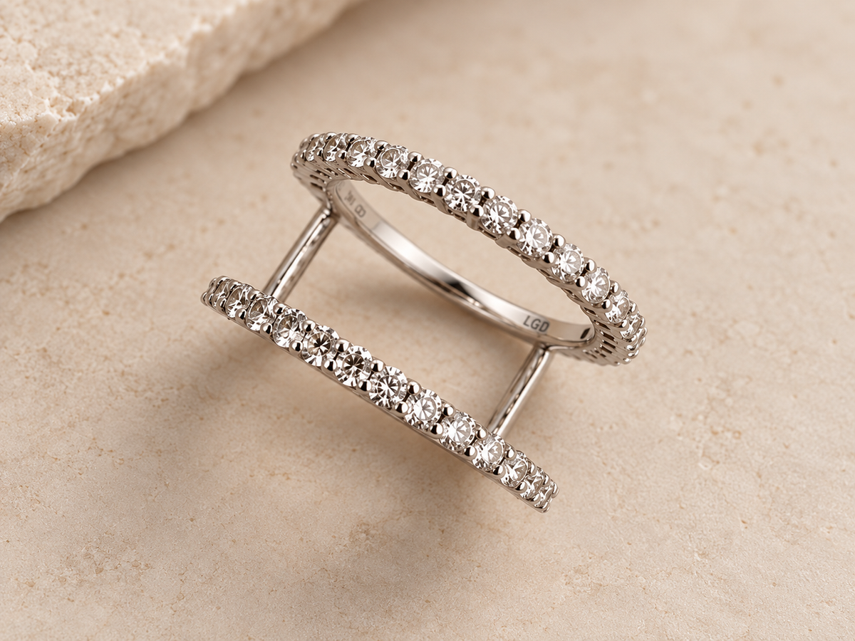 HALO Round in 14k white gold, two rows of round brilliant lab-grown diamonds